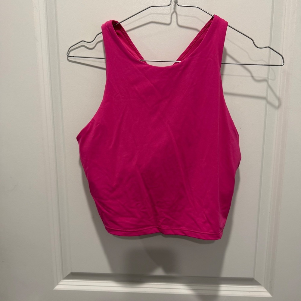 Athleta Womens Tank Top High Neck Racerback Shelf Bra Pink Medium Flawed